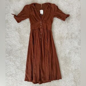 SOLD Free People Rust Button-Down Midi Dress NWT XS